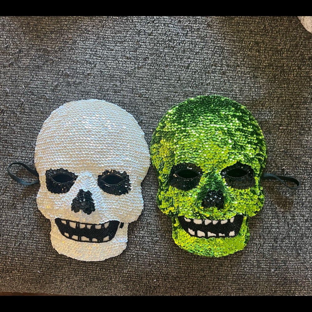 HALLOWEEN COSTUME SKELETON 💀SEQUIN AND BEADED MASKS, WHITE/BLACK, GREEN/BLACK